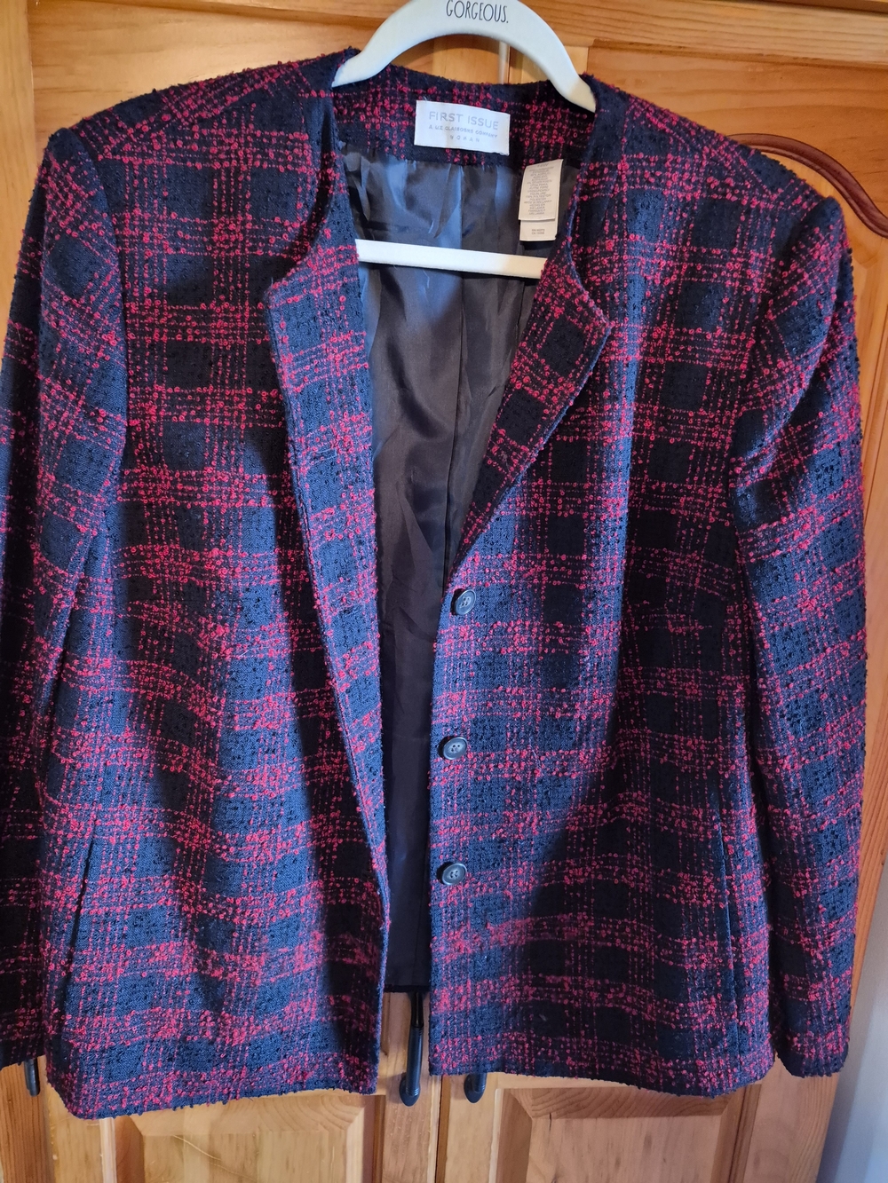 Vintage First Issue Liz Claiborne Women's Plaid Blazer Black & Red 14W